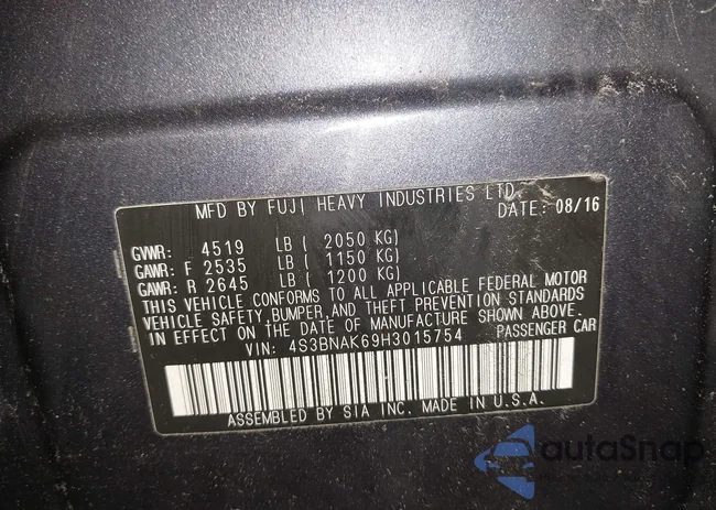 4S3BNAK69H3015754: 42877318