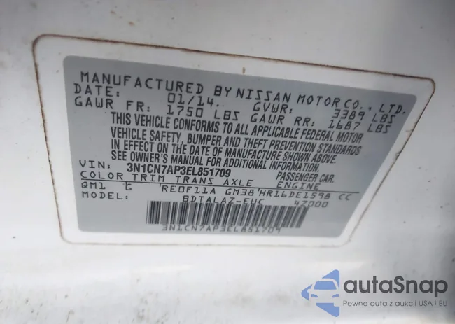 3N1CN7AP3EL851709: 42876459