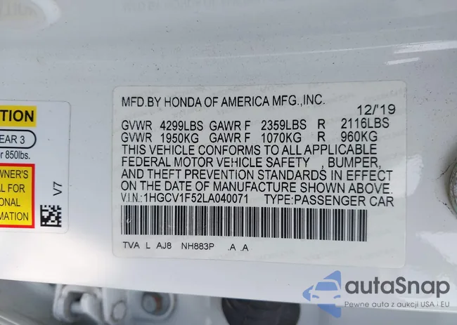 1HGCV1F52LA040071: 42877964