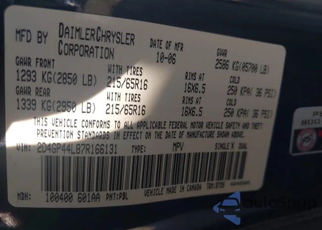 2D4GP44L87R166131: 42878257