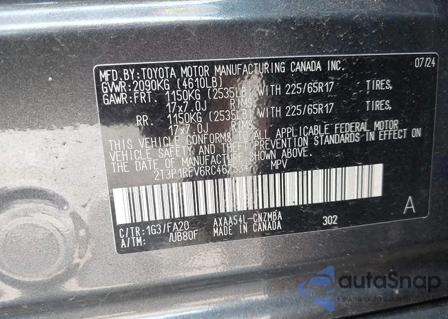 2T3P1RFV6RC467534: 42877734