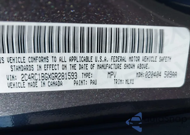 2C4RC1BGXGR281593: 42878432