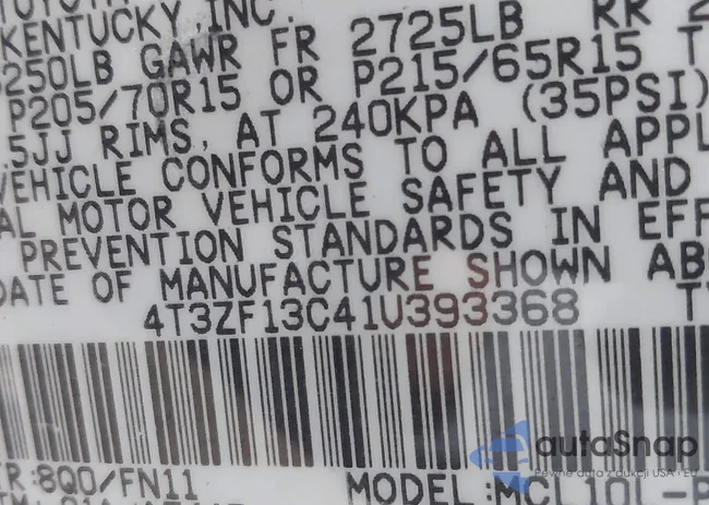 4T3ZF13C41U393368: 42879739