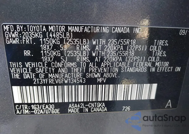 2T3YFREV6FW134543: 42879776