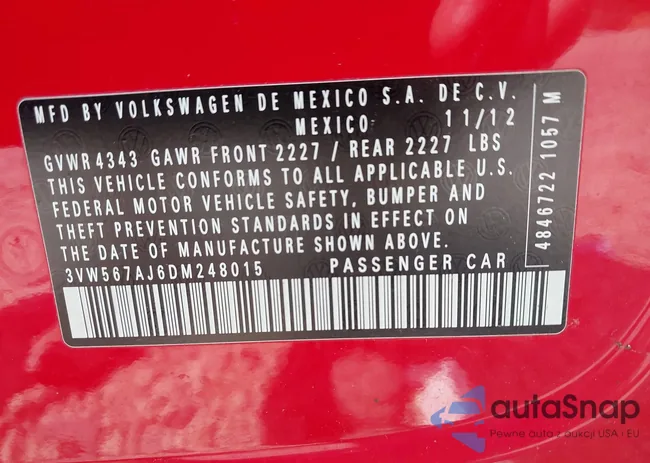 3VW567AJ6DM248015: 42880168