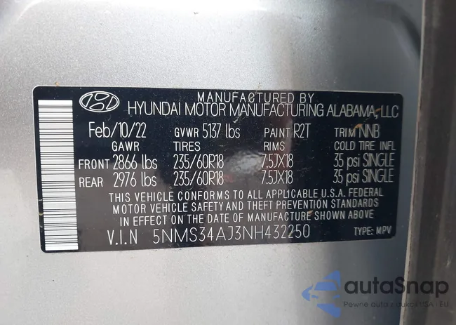 5NMS34AJ3NH432250: 42880212