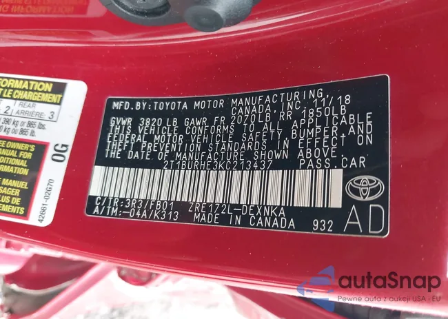 2T1BURHE3KC213437: 42881096