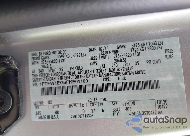 1FTEW1EG6FKE01100: 42881321