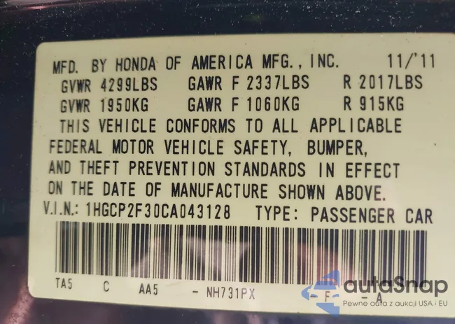 1HGCP2F30CA043128: 42880441