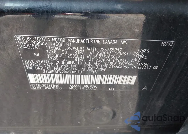 2T3BFREV2DW098918: 42882873