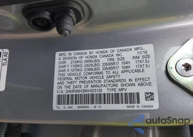 2HKRW6H39KH203126: 42882912