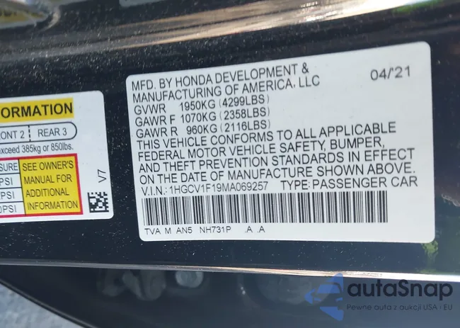 1HGCV1F19MA069257: 42882977