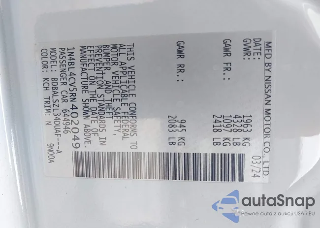 1N4BL4CV5RN402049: 42883247