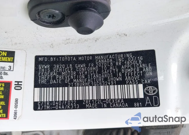 2T1BURHE1GC632491: 42882335