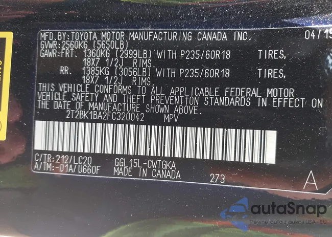 2T2BK1BA2FC320042: 42883686