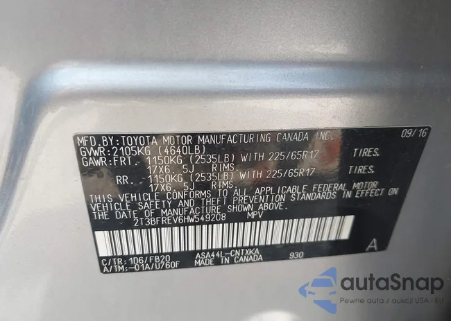 2T3BFREV6HW549208: 42884787