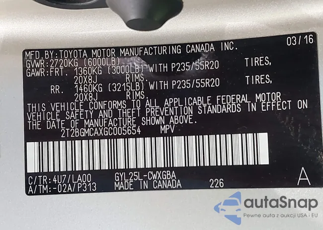 2T2BGMCAXGC005654: 42884472