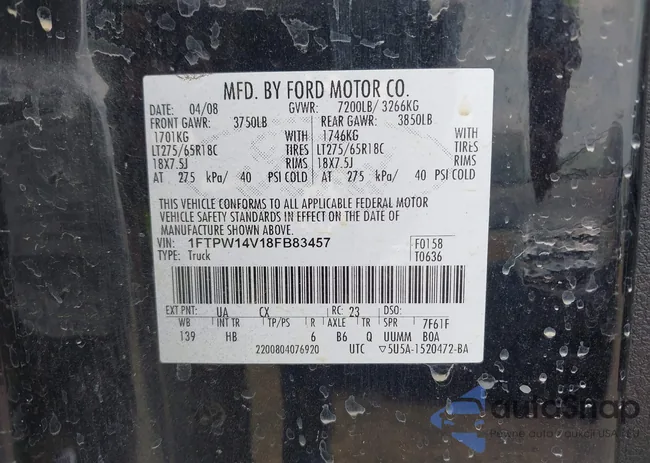 1FTPW14V18FB83457: 42885917