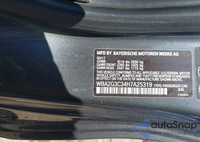 WBA2G3C34H7A25319: 42886817