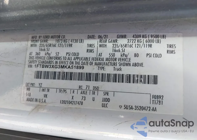 1FTBW3XG3MKA51899: 42886640