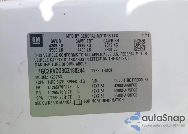 1GC2KVCG3CZ180244: 42887829