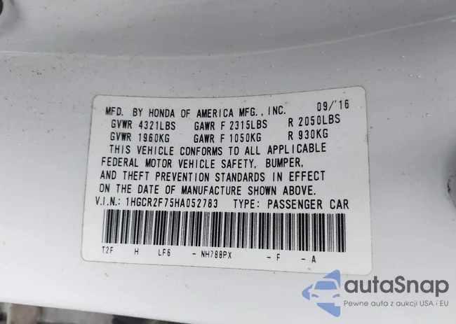 1HGCR2F75HA052783: 42887961