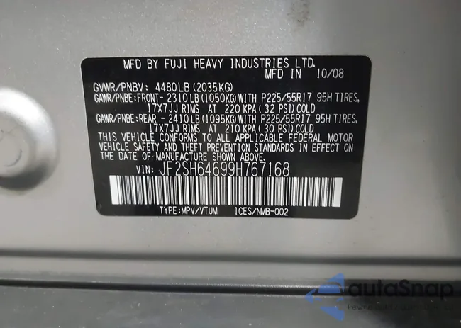 JF2SH64699H767168: 42888113