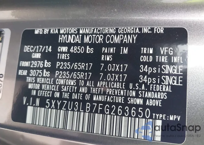 5XYZU3LB7FG263650: 42888139