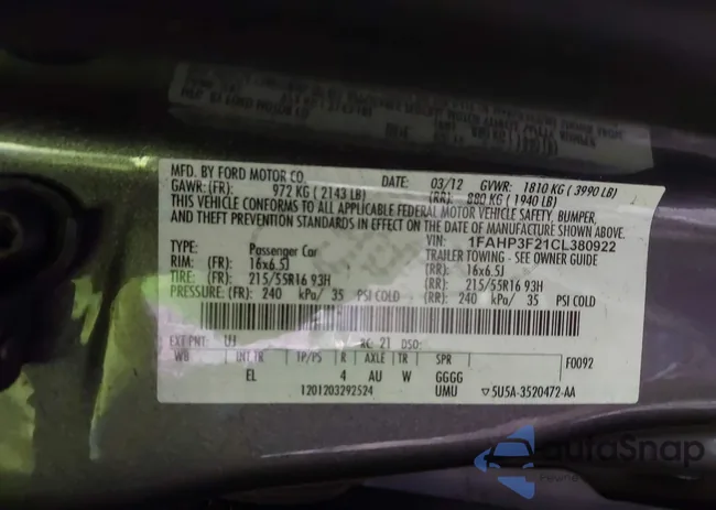 1FAHP3F21CL380922: 42887336