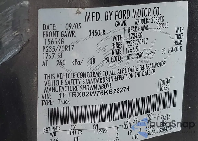 1FTRX02W76KB22274: 42887385