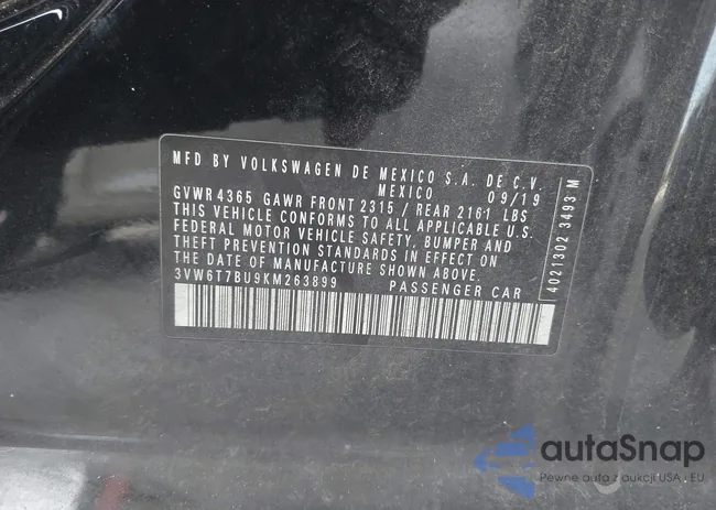 3VW6T7BU9KM263899: 42887439