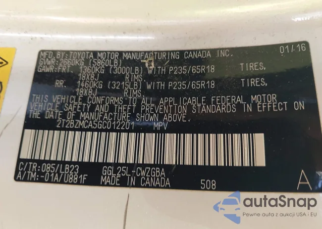 2T2BZMCA5GC012201: 42887469