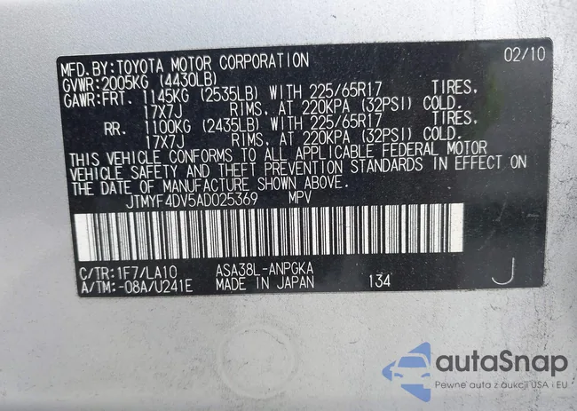 JTMYF4DV5AD025369: 42887497