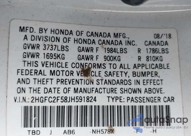 2HGFC2F58JH591824: 42887596