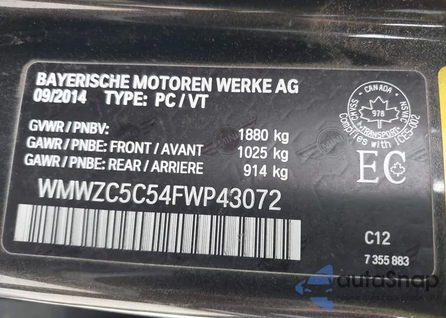 WMWZC5C54FWP43072: 42887614