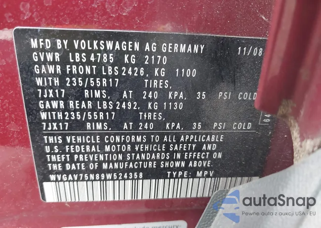 WVGAV75N89W524358: 42887689