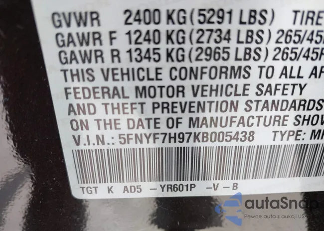 5FNYF7H97KB005438: 42889230