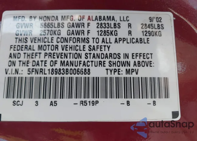 5FNRL18983B006688: 42889930