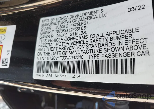 1HGCV1F33NA032210: 42890245