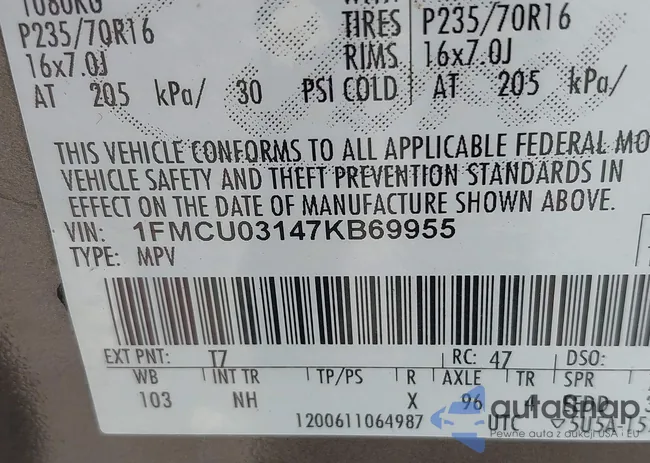 1FMCU03147KB69955: 42890285