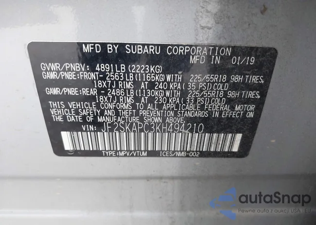 JF2SKAPC3KH494210: 42890466