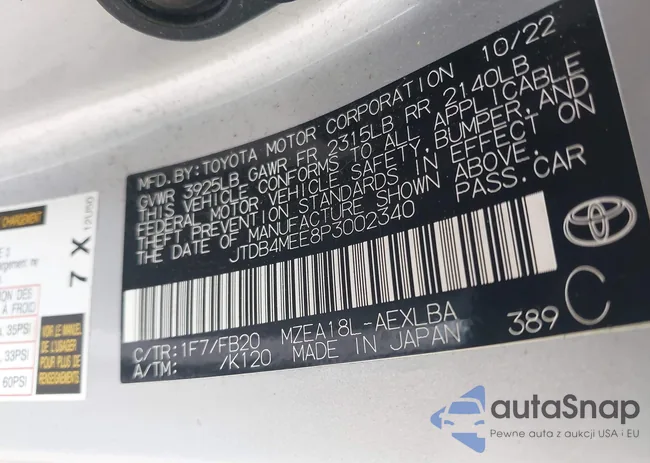 JTDB4MEE8P3002340: 42890484