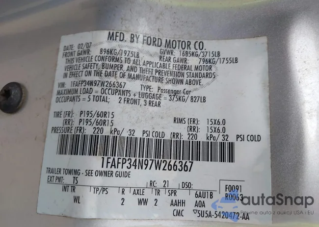 1FAFP34N97W266367: 42890618