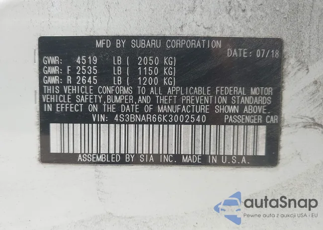 4S3BNAR66K3002540: 42891368