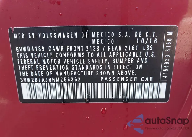 3VW2B7AJ6HM256362: 42891428