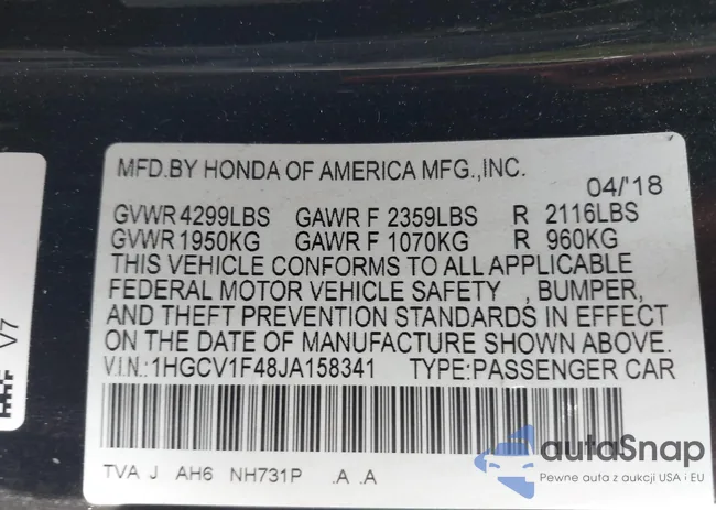 1HGCV1F48JA158341: 42892869