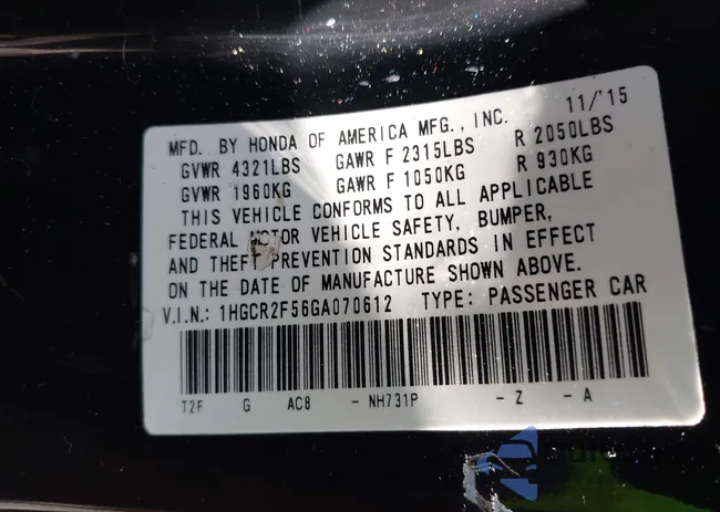 1HGCR2F56GA070612: 42893172