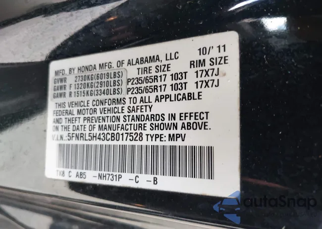 5FNRL5H43CB017528: 42893208