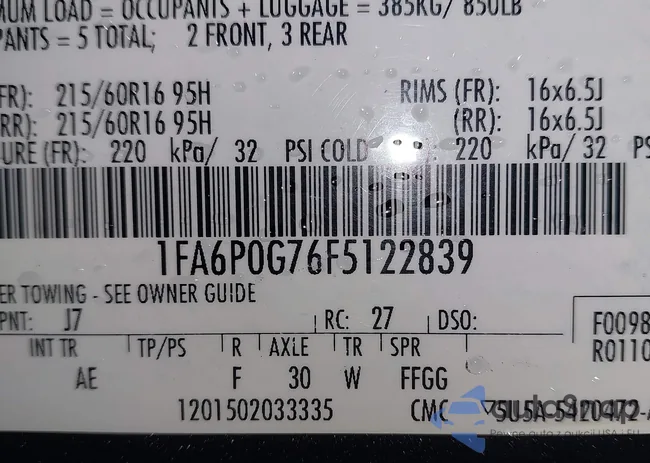 1FA6P0G76F5122839: 42893300