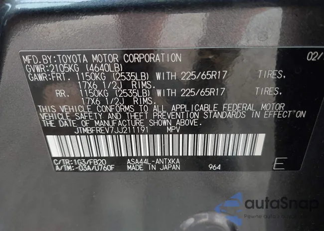 JTMBFREV7JJ211191: 42893301